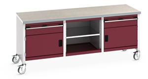 41002123.** Bott Cubio Mobile Storage Workbench 2000mm wide x 750mm Deep x 840mm high supplied with a Linoleum worktop (particle board core with grey linoleum surface and plastic edgebanding), 2 x 150mm high drawers, 2 x 350mm high integral storage cupboards...